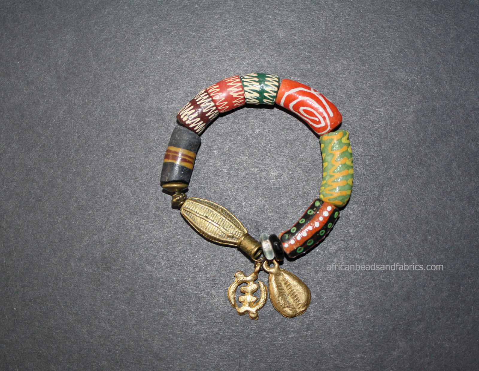 African-Adinkra-Bracelet-Ghana-Krobo-Recycled-Glass-two-brass-charms ...