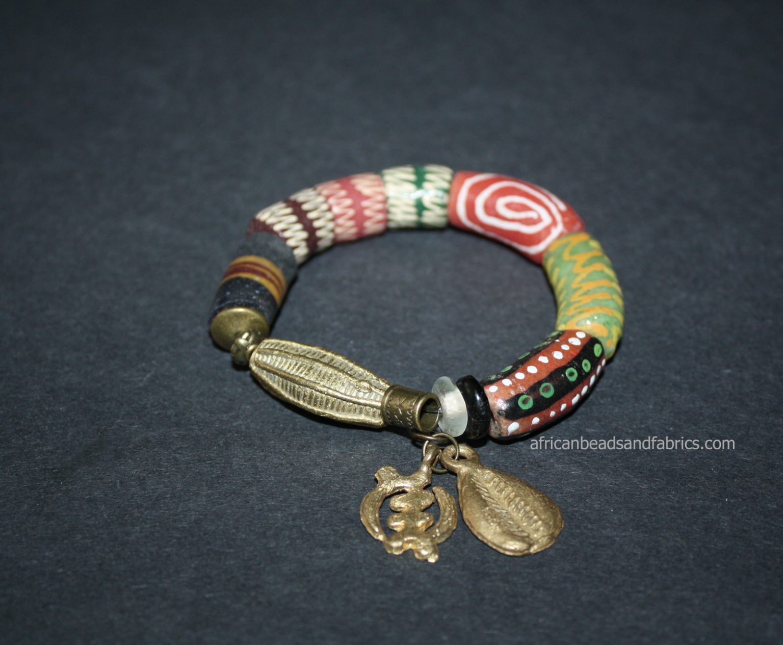 African-Adinkra-Bracelet-Ghana-Krobo-Recycled-Glass-two-brass-charms ...