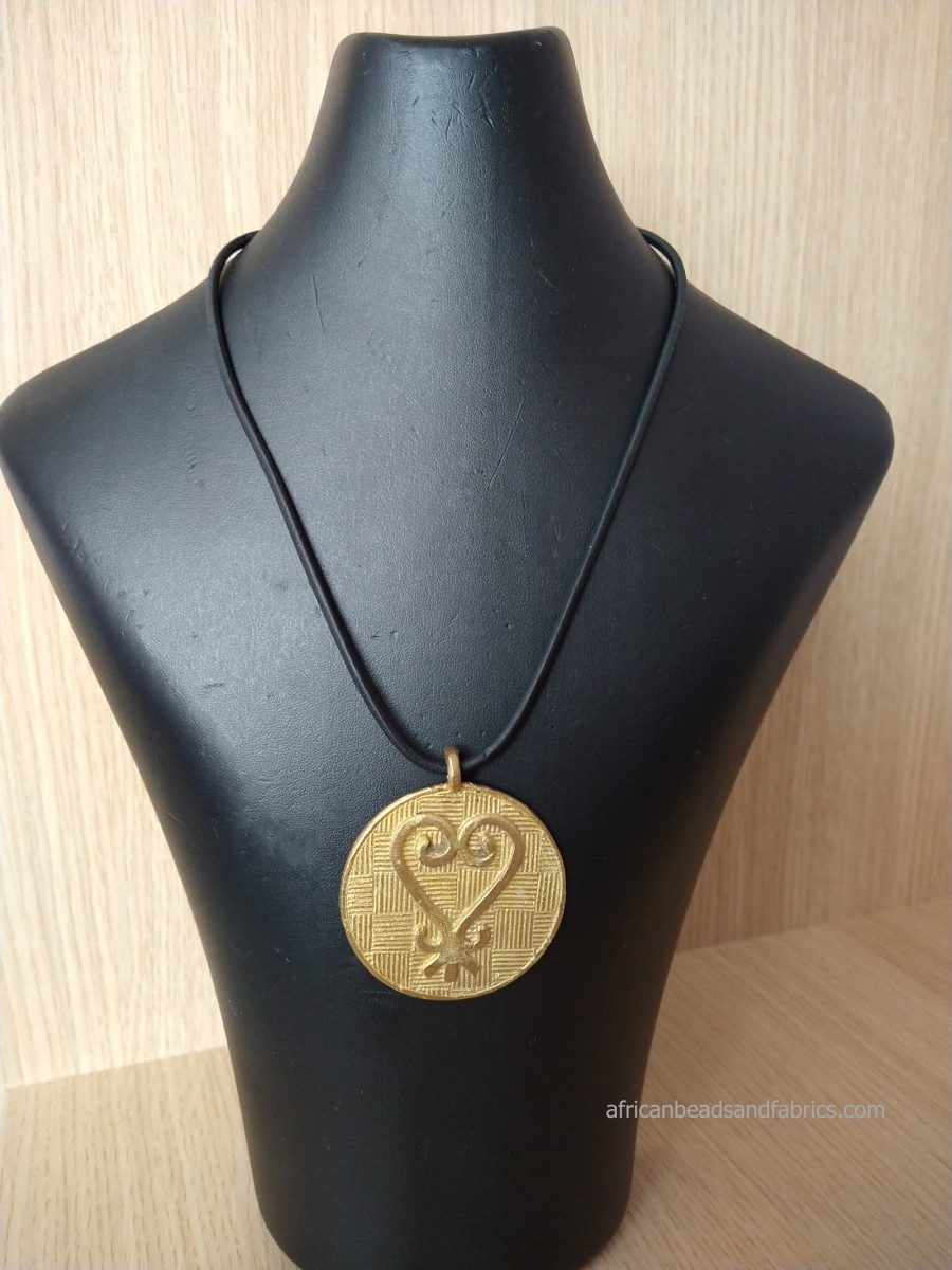 Africanadinkra Pendant Necklace Sankofa On Leather Watermarked African Beads And Fabrics 