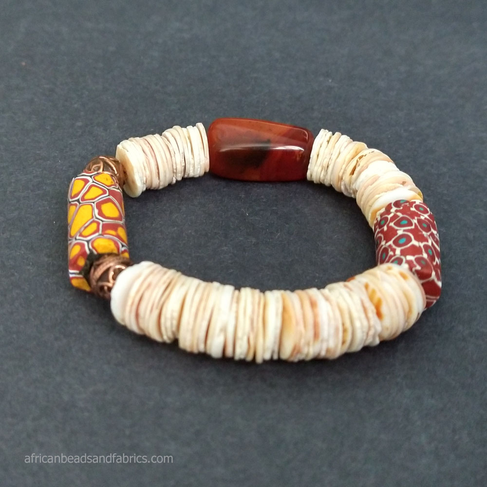 Shell and Antique Glass Beads Bracelet