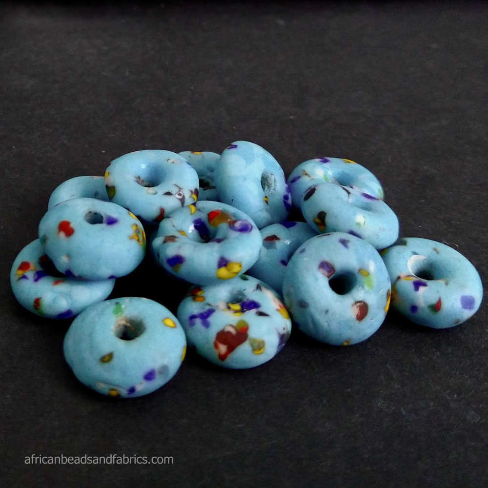 African beads recycled glass doughnut spacers turquoise2